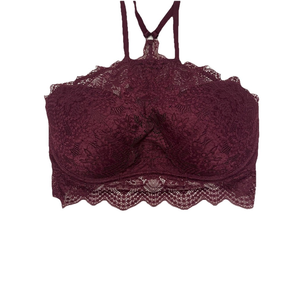Victoria's Secret Lace Push Up Bra Women's Size LARGE Maroon Lace High Neck Wire